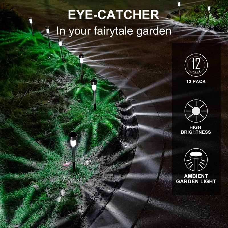 DREAM MASTER Solar Lights Outdoor Waterproof, Stainless Steel LED Landscape Lighting, Solar Garden Lights, Outdoor Valentines Day Decorations for Yard, Pathway, Walkway, Patio, Lawn - 12 Pack ( Cold White ) - Image 4